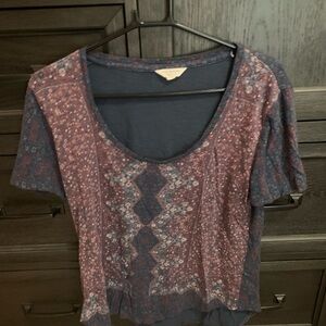 Lucky Brand Navy and Burgundy Floral Top